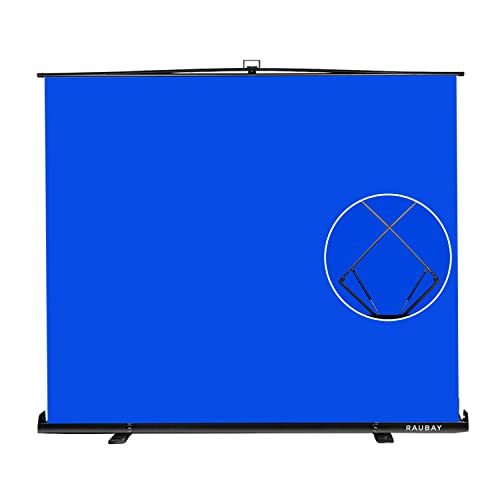 【Breiterer Stil】 RAUBAY 200x200cm Großer zusammenklappbarer Blau Hintergrund Blue Screen, tragbarer ausziehbarer Chroma-Key-Panel Fotohintergrund mit Ständer für Videokonferenzen, Fotostudio.