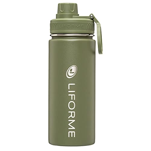 Liforme Tragbare Wasserflasche, auslaufsicherer Schraubverschluss, leicht, umweltfreundlich, heiße/kalte Vakuumisolierung, schweißfreies doppelwandiges Design, BPA-frei, 520 ml – Olive