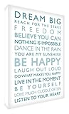 Feel Good Art Gallery verpackt Box Leinwand, die Solide Front Panel (91 x 60 x 4 cm, Large, Weiß/Blaugrün, BE HAPPY)