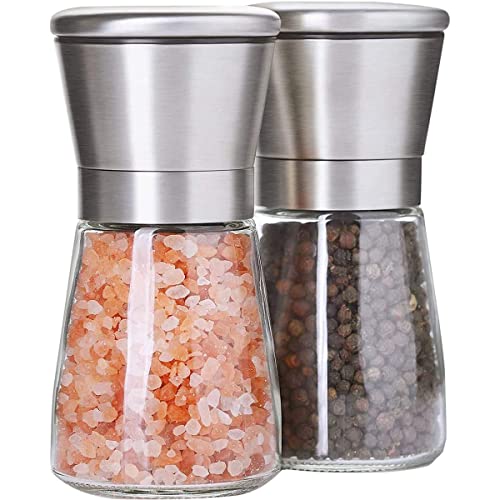 Salz und Pfeffermühle 2er Set mit Verstellbarem Keramikmahlwerk - Gewürzmühle aus Edelstahl, Mühle, Streuer, Salzmühle, Salzstreuer (Klein)
