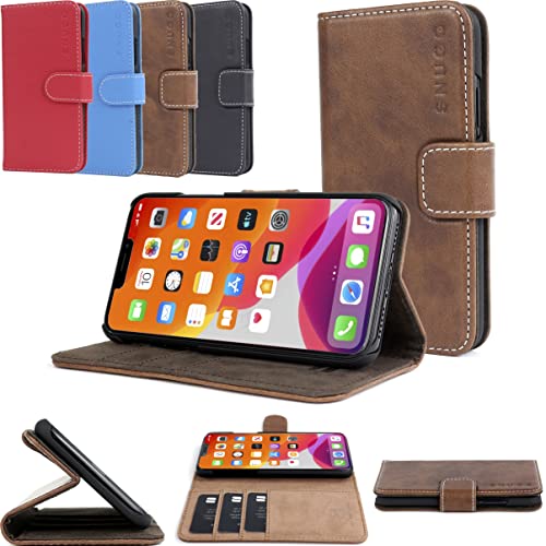 Snugg iPhone 13 Wallet Case - Leder Card Case Wallet mit Handy Stand Feature - Legacy Series Flip Phone Case Cover in Distressed Braun