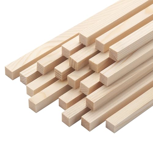 Quadratische Holzdübelstangen, 20 Stück, 3/8 Zoll x 3/8 Zoll, quadratische Holzdübelstangen, Holzstäbchen zum Basteln für Holzbearbeitung, Basteln, Heimwerken, Dekor