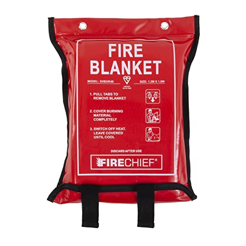 Firechief Gütesiegel Budget-Feuerdecke | Große Feuerlöschdecke (1,2 m x 1,8 m) | Geeignet für den Einsatz im Haus (Küche, Büro, Garage)