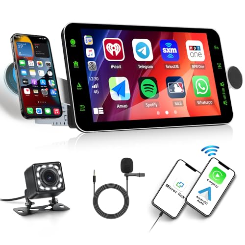 Autoradio 1 Din mit Wireless Apple CarPlay Android Auto, 9 Zoll Bildschirm MP5 Multimedia Player mit Mirror Link Bluetooth FM/AM/RDS Radio SWC AUX EQ USB Type-C Telefonhalter + Rückfahrkamera