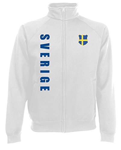 AkyTEX Schweden Sverige EM-2020 Sweatjacke Wunschname Wunschnummer Weiß M