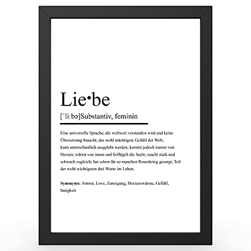 Urhome DIN A3 Kunstdruck Definition Liebe inkl. Rahmen Schwarz - Worterklärung wie im Duden Lexikon als Wanddeko Spruch-Poster Deko Wandbild mit Spruch gerahmt für Wohnung Familie Geschenk