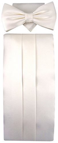 TigerTie Kummerbund Einstecktuch Fliege Farbe weiß perlmutt creme - 100% Seide - Schärpe Leibbinde