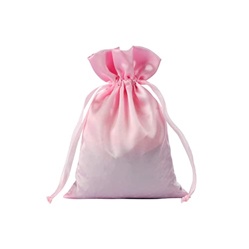 AKLVBL 30 Stück 15,2 x 24,1 cm rosa Satin-Geschenktüten, Schmuckbeutel, Kordelzugbeutel, Hochzeitsgeschenktüten, Babyparty-Taschen, Seidensäcke
