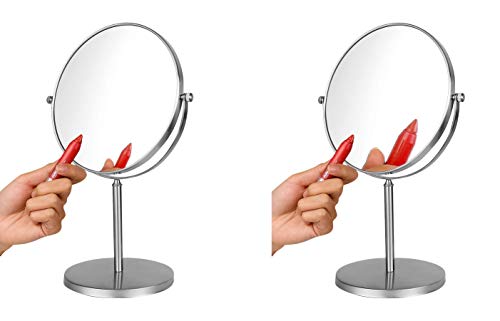 Ambrosya® | Exklusiver Kosmetikspiegel aus Edelstahl mit 5-facher Vergrößerung| Bad Badezimmer Lampe Licht LED Make-Up Schminkspiegel Spiegel Tischspiegel WC (Edelstahl (Gebürstet), 5X)