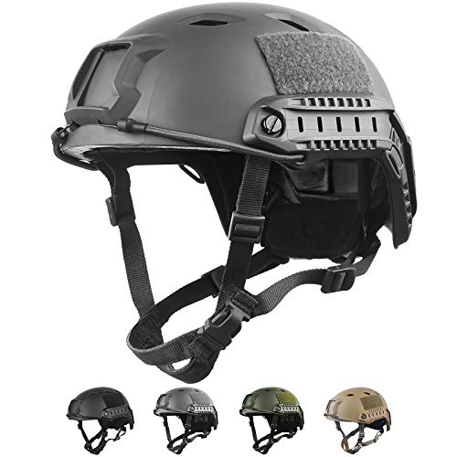 LOOGU Taktischer Helm Fast BJ Airsoft Helm Ops Core Schutzhelm mit Pads und seitlichen Schienen Sturzhelm für Freizeit Outdoor Paintball Kampfhelm Gefechtshelm Top Helm