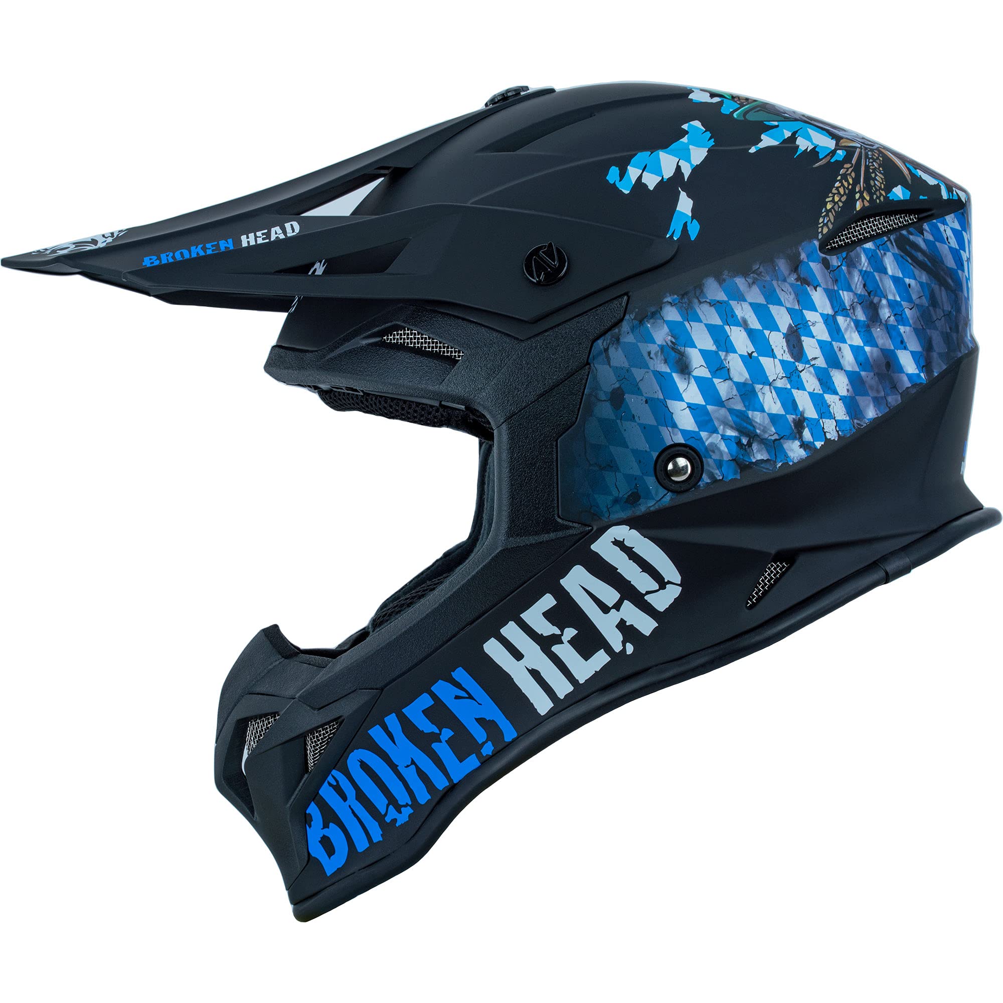 Broken Head Bavarian Patriot MX-2 Motocross-Helm - Sportlicher Motorradhelm & Crosshelm - Helm mit Bayern Lifestyle Design, Blau/Schwarz (L (59-60 cm))