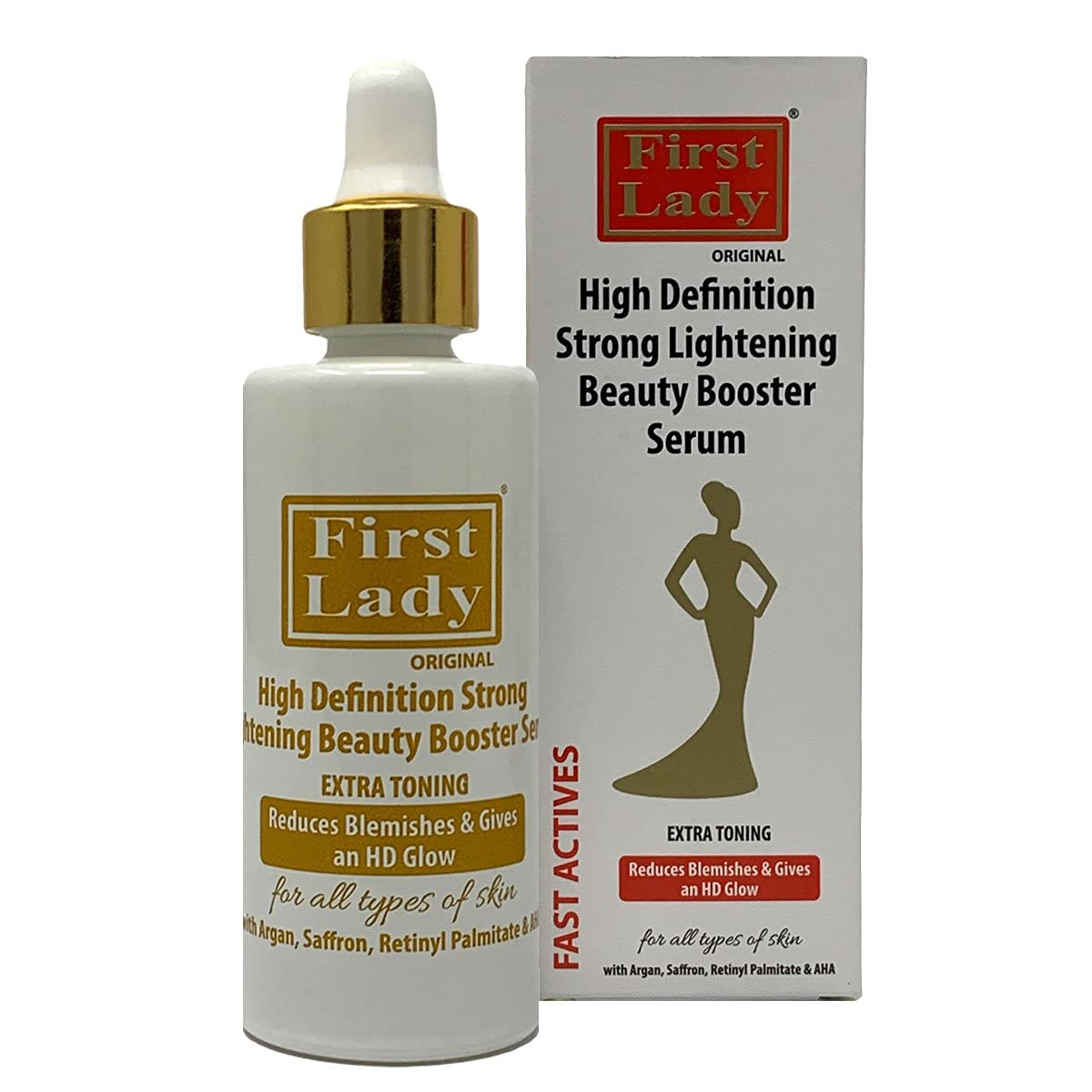 First Lady Premium High Definition Strong Skin Lightening Beauty Booster Serum 60 ml – mit Arganöl, Safran & AHA Dark Spot Remover für Gesicht