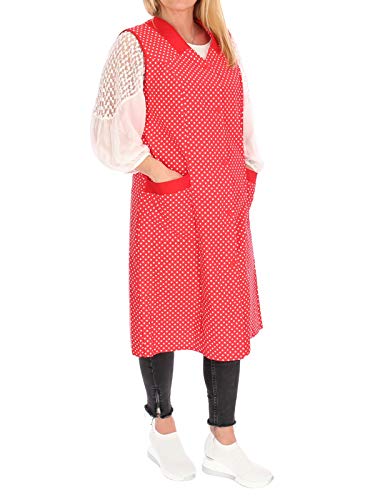Damenkittel Kittel Schürze Hauskleid ohne Arm Baumwolle rot o. blau weiße Punkte, Farbe:rot, Größe:38