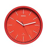 Maul Wanduhr MAULjump Ø 30,5 cm | stilvolle Funkuhr mit Mineralglas | automatische Zeiteinstellung | ideal geeignet im Büro, Homeoffice und am Arbeitsplatz | inklusive Batterie | Rot