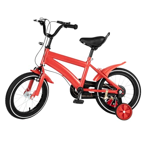 GMSLuu 14-Zoll Kinderfahrrad Kinderfahrrad Kinder und Mädchen Fahrräder mit Stützräder Unisex Bike Hilfsrad Fahrräder Weiß Rot Blau Gelb Verfügbare Optionen (Rot)