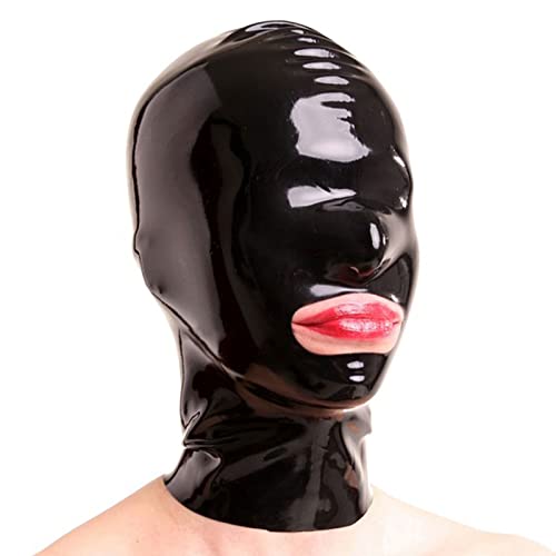 Latex Haube Unisex Bdsm Haube Latex Bondage Mit Zipper Löcher Für Mund Und Nase Latex Gummi Maske Kostüm,Schwarz,XXL