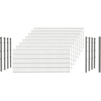 hadra Doppelstabmattenzaun, silbergrau, 6/5/6 mm, Komplett-Set à 20 m, inkl. Pfosten, Klemmhalter - silberfarben | grau