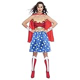 Amscan - Erwachsenenkostüm Wonder Woman, Kleid, Umhang, Arm- und Beinstulpen, Stirnband, Super Heroes, Motto-Party, Karneval