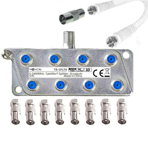 TronicXL 8fach IEC Verteiler Antennenverteiler TV Kabel Adapter Kabelfernsehen 8er zb für DVBC zb für Unitymedia Vodafone Netcologne Splitter Unicable Verteilerdose