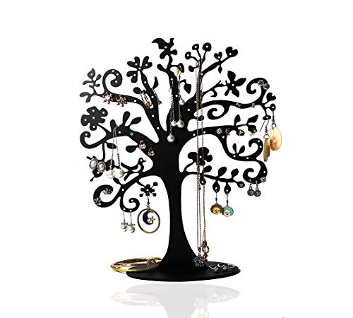 Qktxktzy Ohrring Baumform ohrringständer Schmuck ohrring ständer mit 77 kleinen Löchern zum Aufhängen von Ohrringen Ohrstecker, Metall Schwarz Tree of Life Ohrringhalter Geschenke für Mädchen