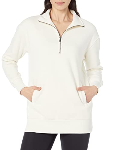 Amazon Aware Damen Tunika-Sweatshirt mit halbem Reißverschluss in lockerer Passform (in Übergröße erhältlich), Elfenbein, 4XL Große Größen