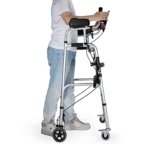 Rollator für Senioren, aufrecht stehend, mit Sitzrädern, robuster, zusammenklappbarer Rollator mit Armlehnen, Bremsen, Gehhilfe für Behinderte für den Innen- und Außenbereich