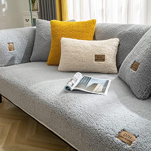 XRDSHY Samt Sofabezug 1 2 3 4 sitzer,L Form Sofaüberwurf,Sofa überzug Ecksofa Pets Dog Couch überzug Anti-rutsch Sofa Überwurf,Sofaschoner,Grau-90x160cm