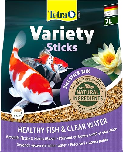 Tetra Pond Variety Sticks – Fischfutter Mischung bestehend aus drei verschiedenen Sticks, für die Gesundheit, Farbenpracht und Vitalität aller Teichfische, 7 L Beutel