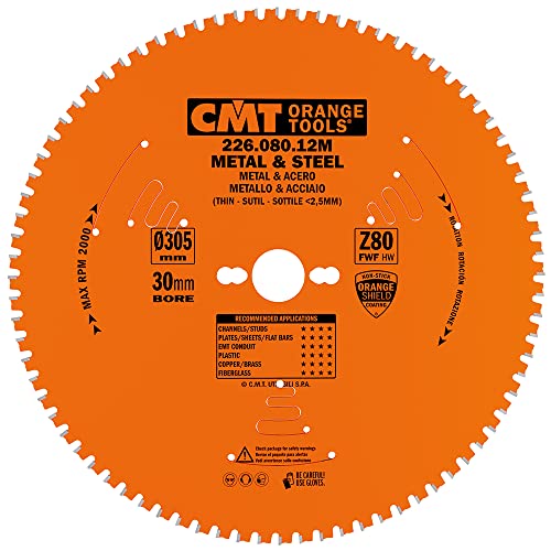 CMT Orange Tools 226.080.12 M – Kreissägeblatt für Metall 305 x 2.2 x 30 Z 80 FWF 5 Grad