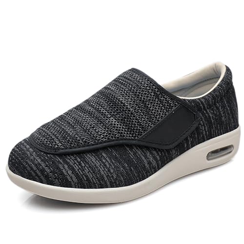 MONDEX Diabetiker Schuhe Herren, Extra Weit Gesundheitsschuhe, Verstellbare Sandalen mit Klettverschluss, Einfaches An- und Ausziehen Hausschuhe Für Geschwollene Füße,Black gray,39