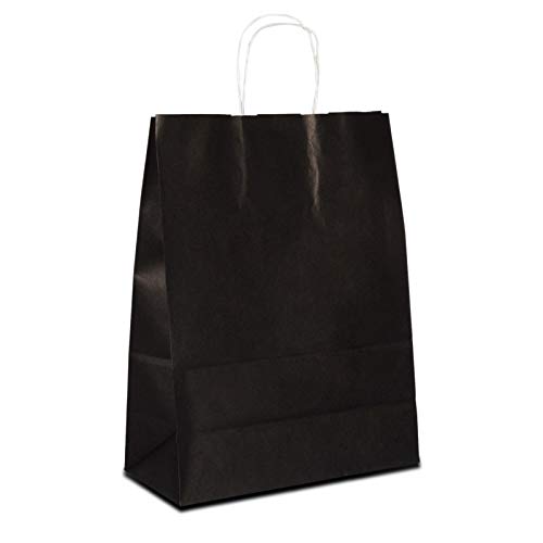 100 x Papiertüten schwarz 32+12x41 cm | stabile Papiertaschen farbig | Papiertragetaschen Kordelhenkel | Papiertüten Mittel | Taschen | HUTNER
