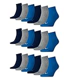 PUMA unisex Quarter Sportsocken Kurzsocken Socken 271080001 18 Paar, Farbe:Mehrfarbig, Menge:18 Paar (6x 3er Pack), Größe:43-46, Artikel:-277 blue/grey melange