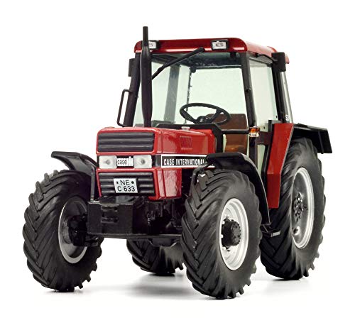 Schuco 450779400 - Case International 633, Traktor mit Kabine, Modellauto, 1:32, rot, Modell auf Sockel befestigt