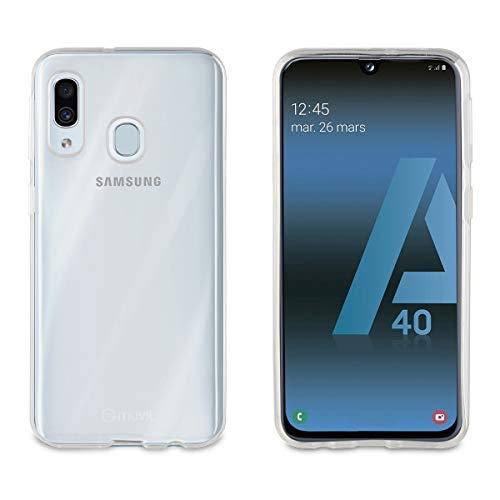 muvit MUPAK0431 Schutzhülle für Samsung Galaxy A40, Softglas, transparent + Displayschutz aus gehärtetem Glas, Rahmen, Schwarz