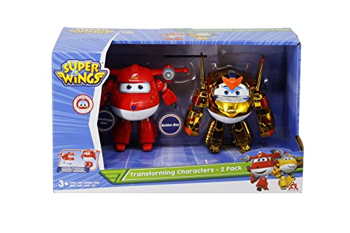 Mega Oyuncak Super Wings Saison 6 Figuren, Robots, verwandelbar, Cartoon-Design, Jett SC + Golden Boy, Spielzeug für Kinder 3 4 5 6 7 8 Jahre (2 x 12 cm)