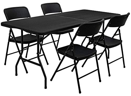AMANKA 150kg Garten Sitzgruppe 180 cm Tisch Rattan-Optik Wetterfest Gartenmöbel Set mit 4 Stühlen