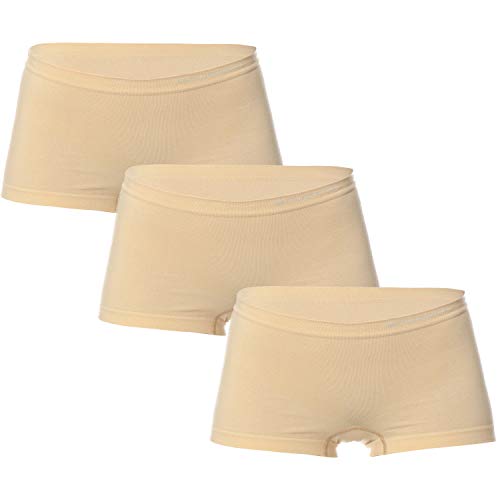 BRUBECK Boyshort Damen 3er Pack | atmungsaktive Unterhosen für Frauen | Nahtlose Damenunterhose | Underwear Women Cotton | Panties Seamless | 80% Baumwolle | Gr. M, beige | BX10470A