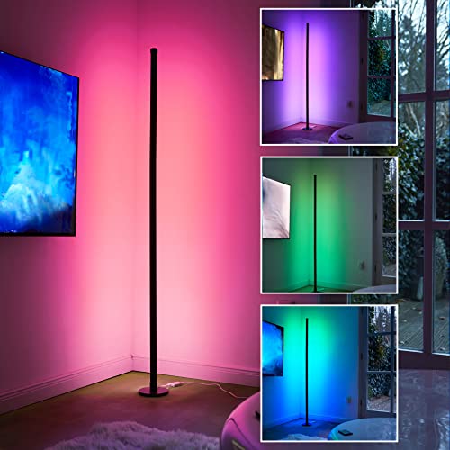 Northpoint LED Stehlampe Ecklampe Ambienteleuchte mit Fernbedienung und integriertem Musiksensor RGB Farbeffekte (Runder Standfuß, Schwarz - RGB)
