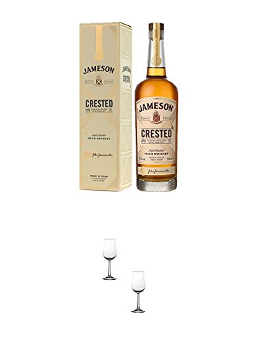 Jameson CRESTED Irish Whiskey 0,7 Liter + Nosing Gläser Kelchglas Bugatti mit Eichstrich 2cl und 4cl - 2 Stück