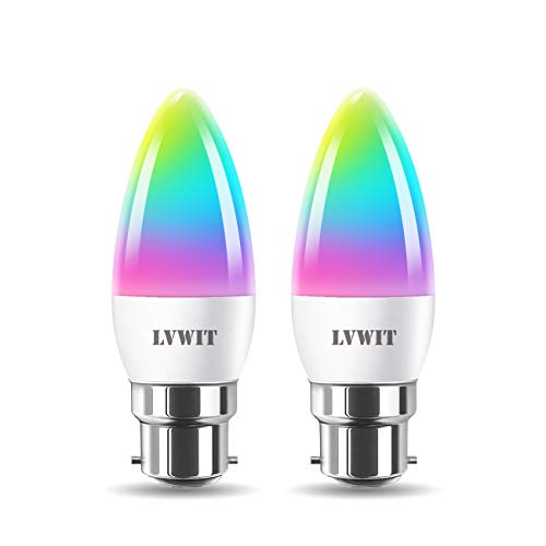 LVWIT B22 Wlan LED Lampe RGB, 5W ersetzt 40W, 470lm, WiFi Smart Kerze C37, kompatibel mit Alexa, Echo and Google Assistant, dimmbar via Tuya App (2er Pack)