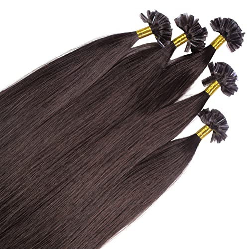 hair2heart Premium 25 x 1 g REMY Echthaar Bonding Extensions, glatt - 60cm - #2 dunkelbraun