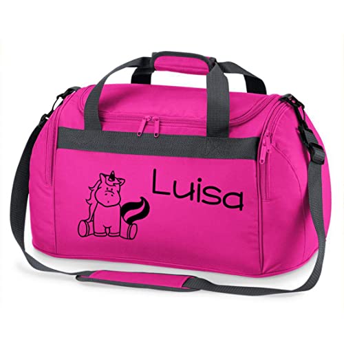 Sporttasche mit Namen | inkl. NAMENSDRUCK | Motiv Einhorn | Personalisieren & Bedrucken | Reisetasche Umhängetasche pink Mädchen
