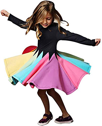 Verve Jelly 4-5 Jahre Kleinkind Mädchen Kleid Langarm Langarm Bunt Spleiß Kleid Eine Linie Twirly Skater Casual Kleid