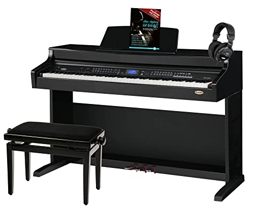 Classic Cantabile DP-A 410 SH E-Piano Set inkl. Bank, Kopfhörer und Schule (Digitalpiano 88 Tasten Hammermechanik, Kopfhöreranschluss, USB, Begleitautomatik, Pedale, inkl. Noten, Hocker) schwarz glanz