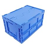KLAPPBOX MIT DECKEL 61 Liter, stabile Klappbox Made in Germany, 60x40x33cm, Kunststoff Faltbox, Plastikbox, Transportbox, max. 60kg, Blau