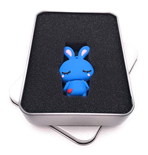 Onwomania Hase niedlich süß in blau USB Stick in Alu Geschenkbox 128 GB USB 3.0