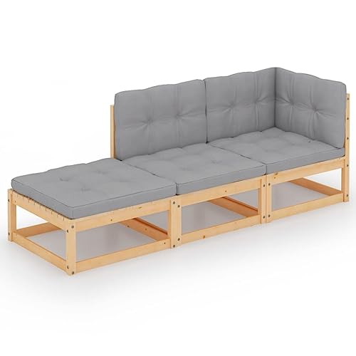 vidaXL Massivholz Kiefer Gartenmöbel 3-TLG. mit Kissen Ecksofa Mittelsofa Fußstütze Gartensofa Sitzgarnitur Gartenset Sitzgruppe Garten Garnitur