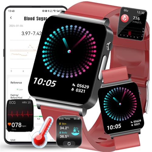 Fohatu 𝐁𝐥𝐮𝐭𝐳𝐮𝐜𝐤𝐞𝐫𝐛𝐥𝐮𝐭𝐳𝐮𝐜𝐤𝐞𝐫𝐦𝐞𝐬𝐬𝐮𝐧𝐠 Smartwatch 𝐄𝐂𝐆,Smartwatch Bluetoothm-Anrufe, Fitness-Tracker Pulsschlag Blutsauerstoff Monitor,Schritt Schalter,Sportuhr,E
