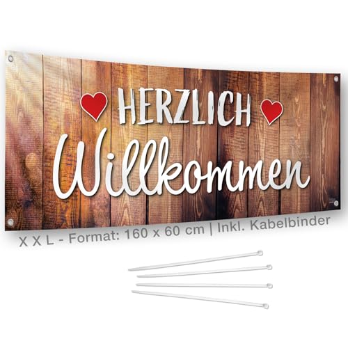 Herzlich Willkommen Banner | Tolle Begrüßung zuhause, auf privaten Festen - Hochzeit, Geburtstag - bei Firmenfeiern, als Überraschung | 160 x 60 cm | Made in Germany