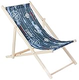 spec-wood Liege - Liegestuhl klappbar - Holzliegestuhl - RelaxLiege - Camping Stuhl - GartenLiege - wetterfest SonnenLiege - klappbar 119 cm x 58 cm Marinemuster - Klappstuhl Holz